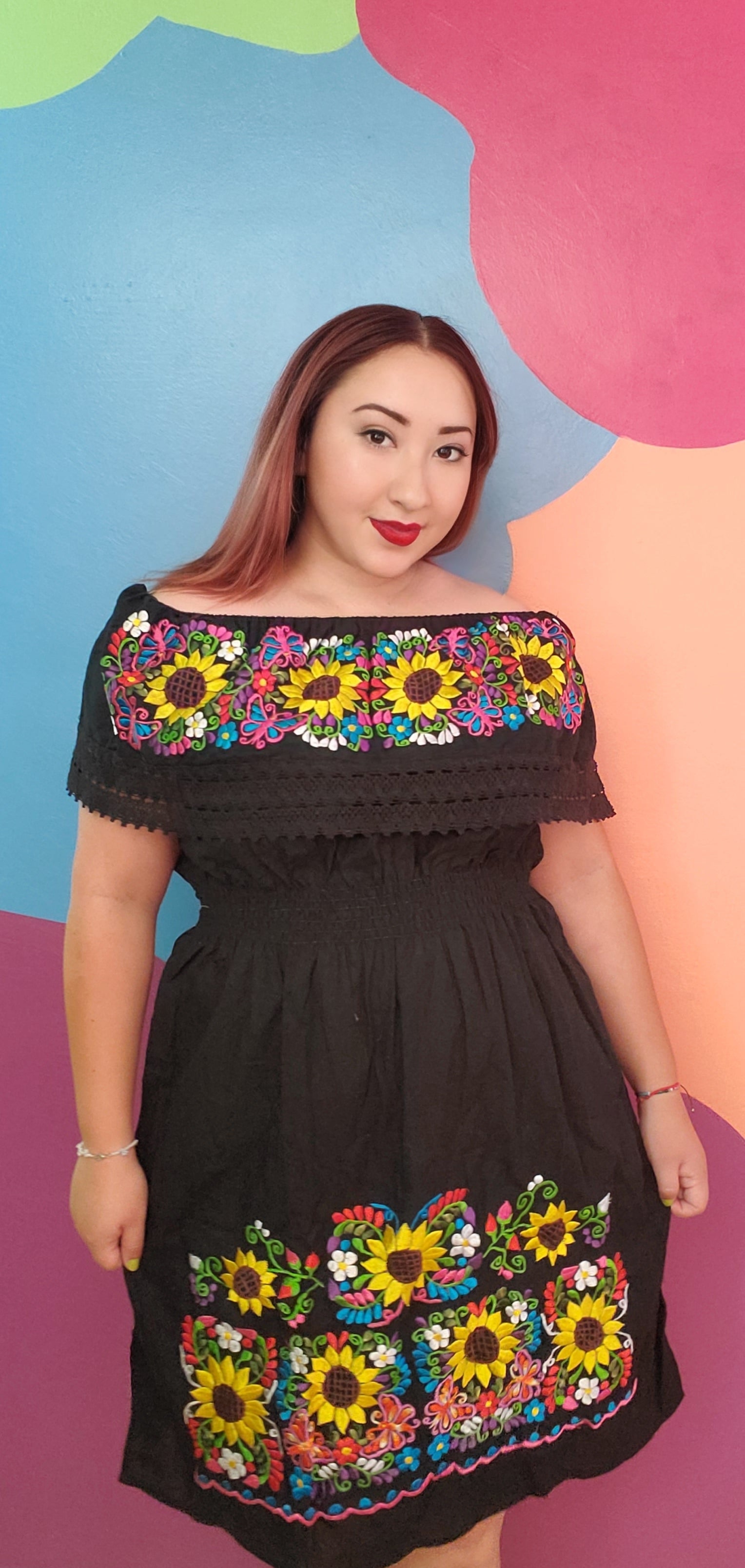 Sunflower colorful floral Embroidered dress Small Sunflower colorful floral Embroidered dress Small