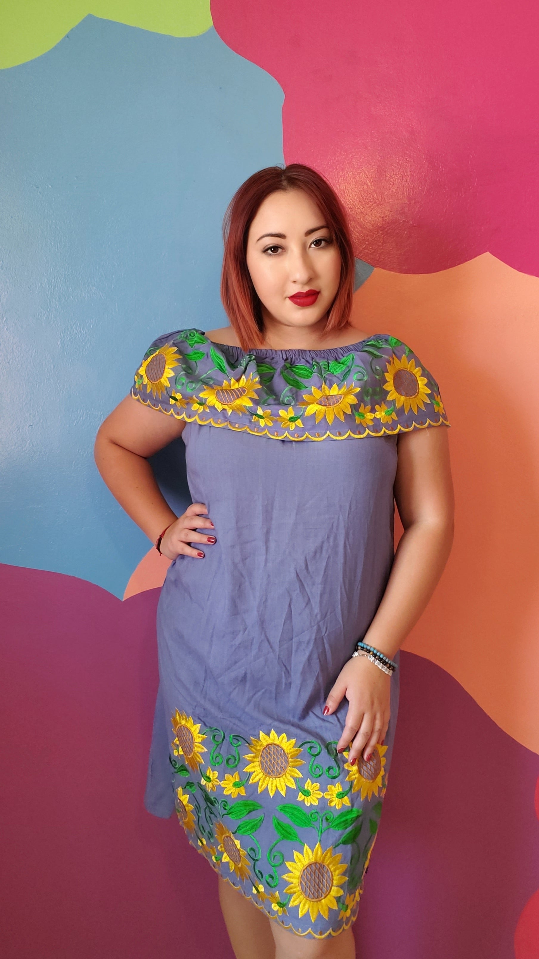 Blue sunflowers Embroidered dress Blue sunflowers Embroidered dress