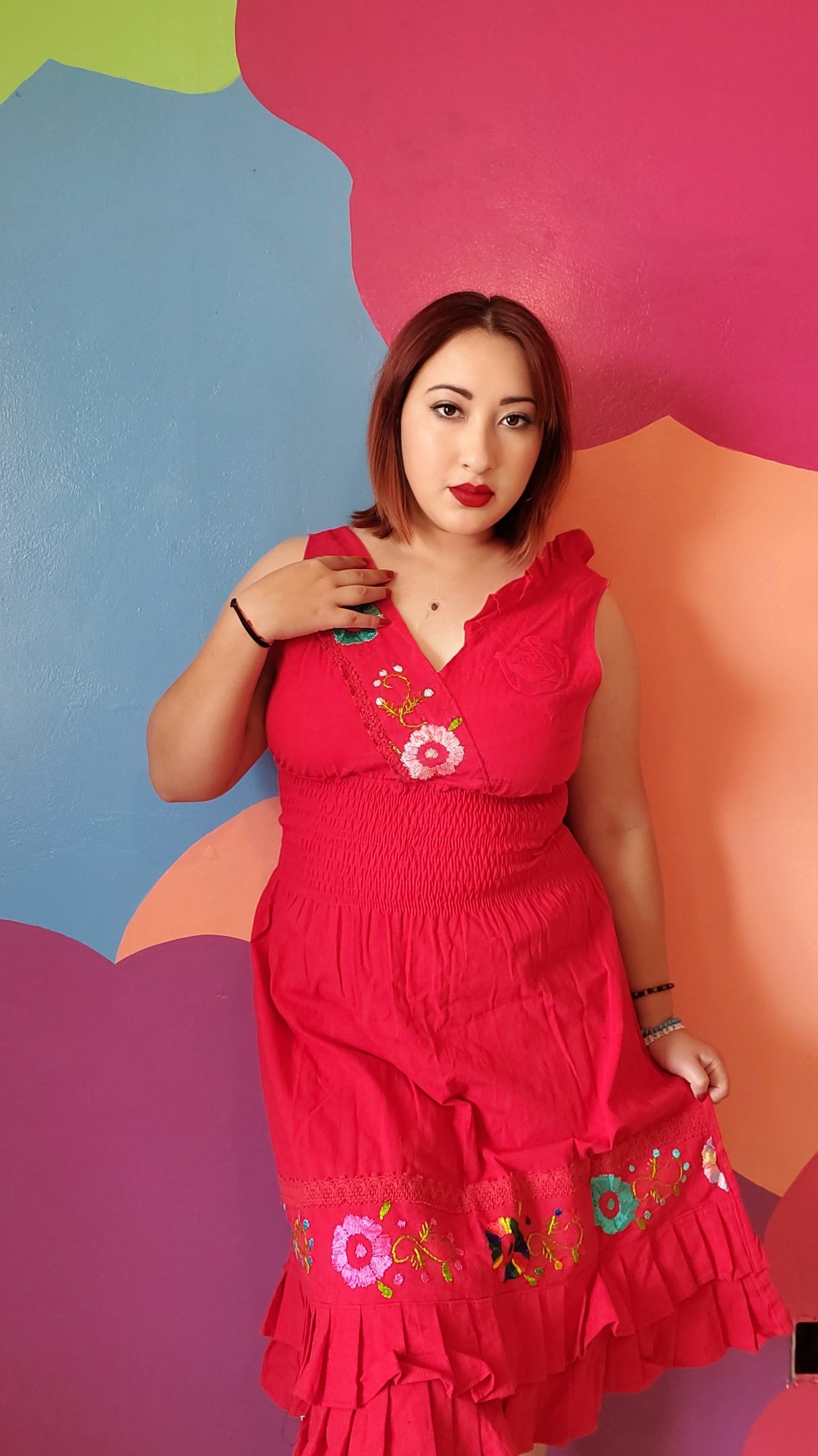 Red floral Embroidered dress Red floral Embroidered dress
