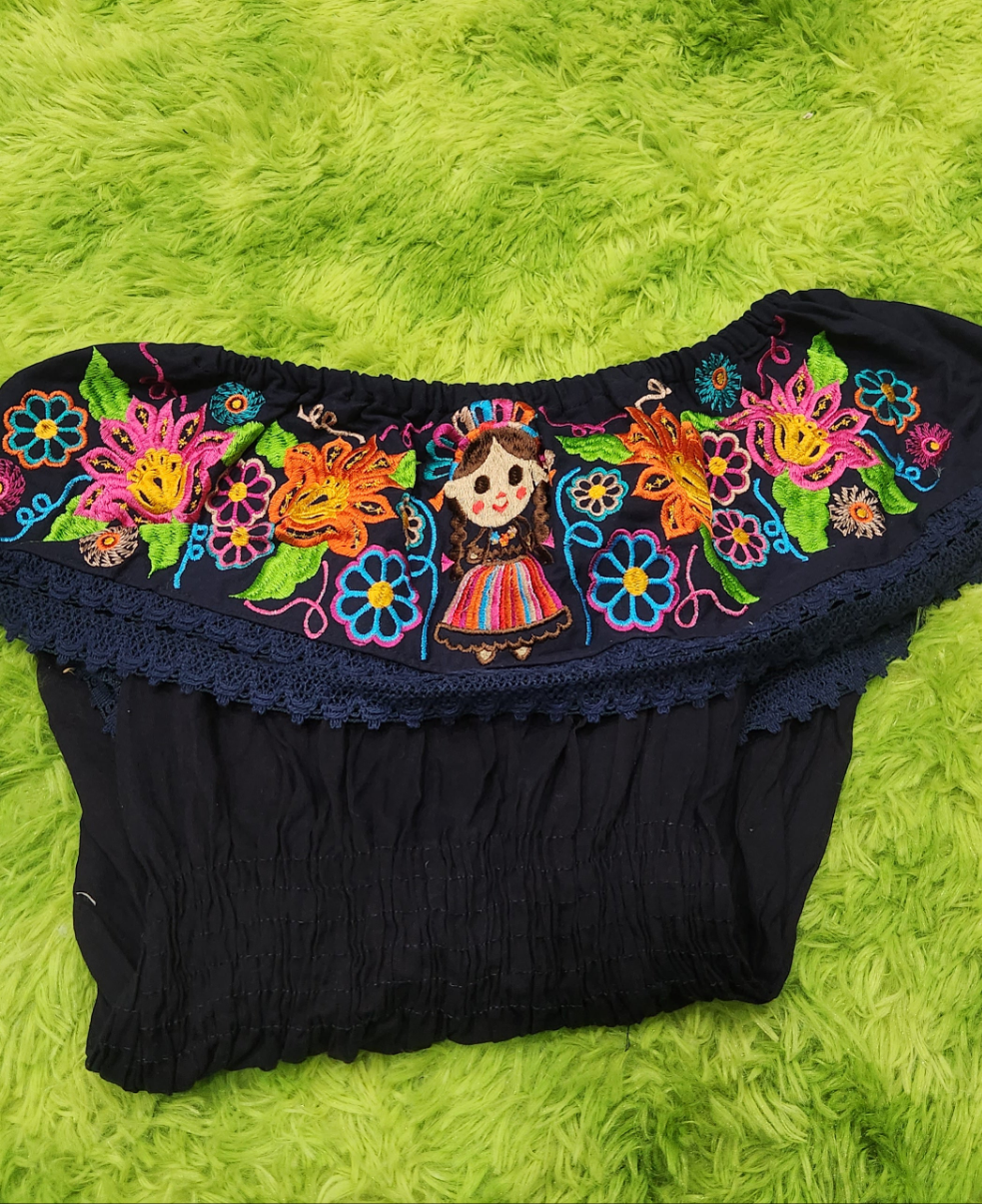 Floral embroidered off shoulder top