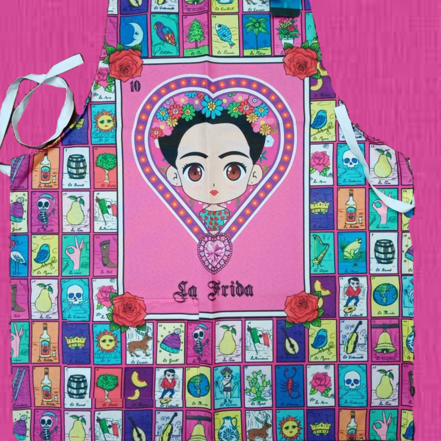Frida Kahlo lotería mexicana apron mandil one size