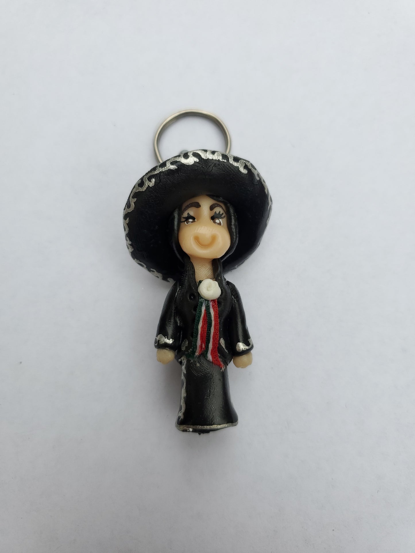 Charrita Key chain-black and white rose