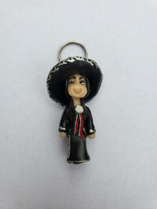 Charrita Key chain-black and white rose