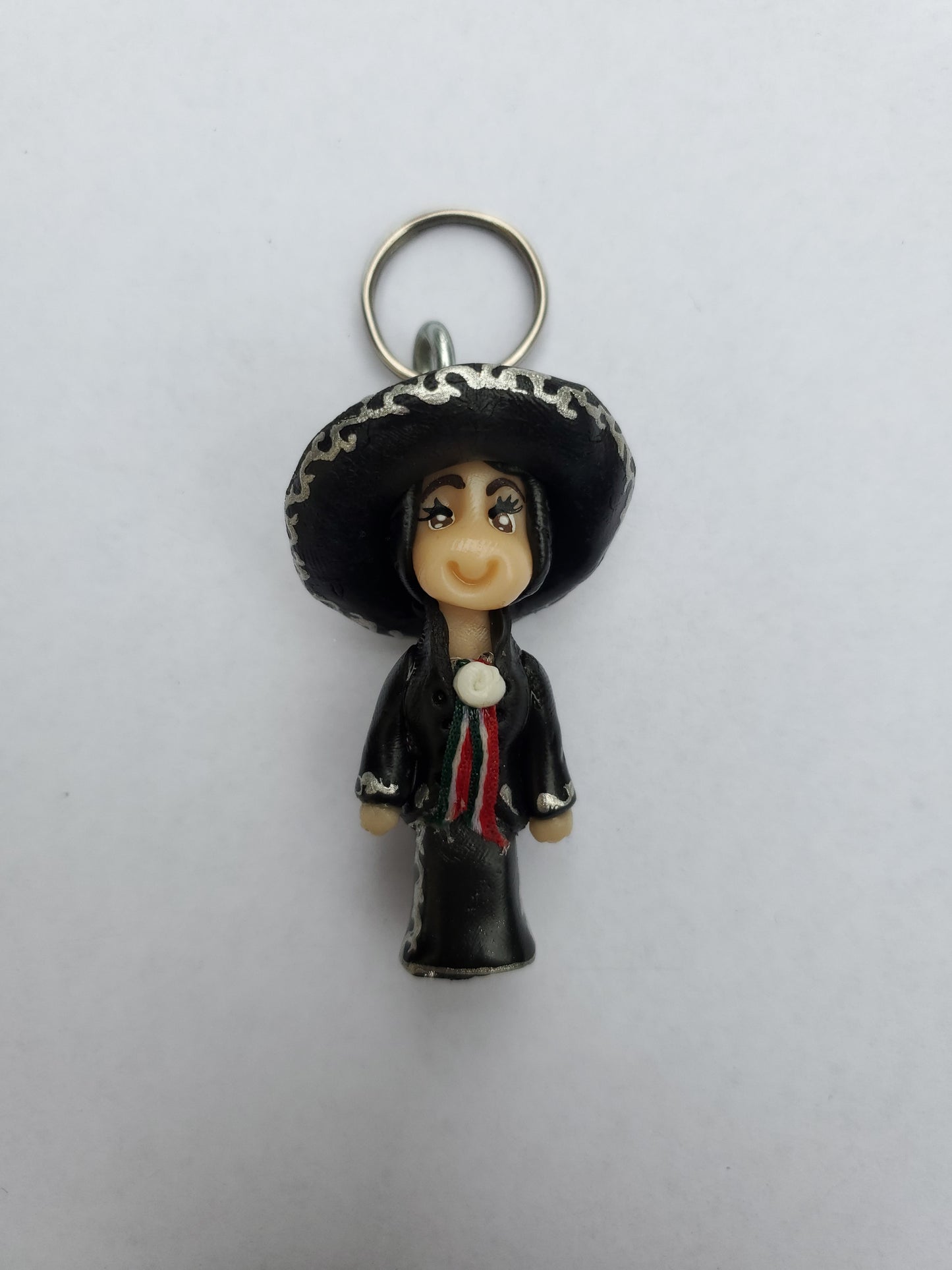 Charrita Key chain-black and white rose