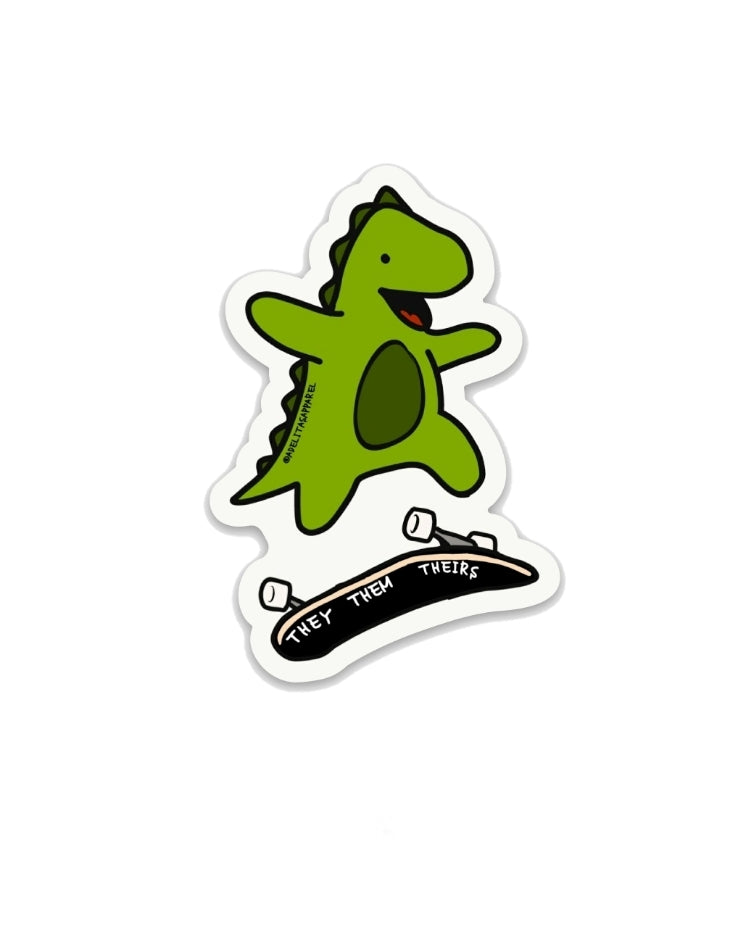 They/Them Skating Dino Pronoun Sticker