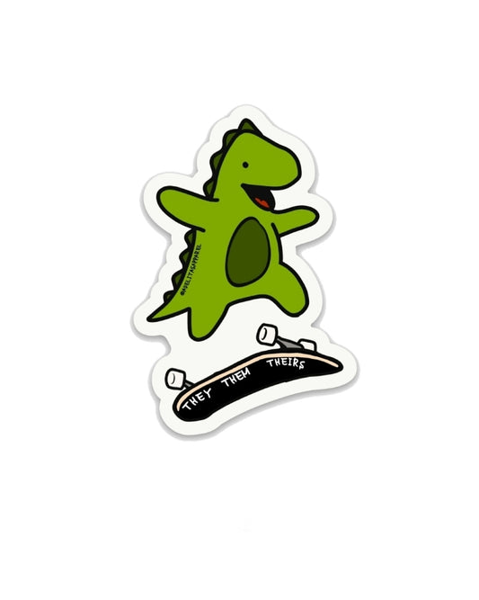 They/Them Skating Dino Pronoun Sticker