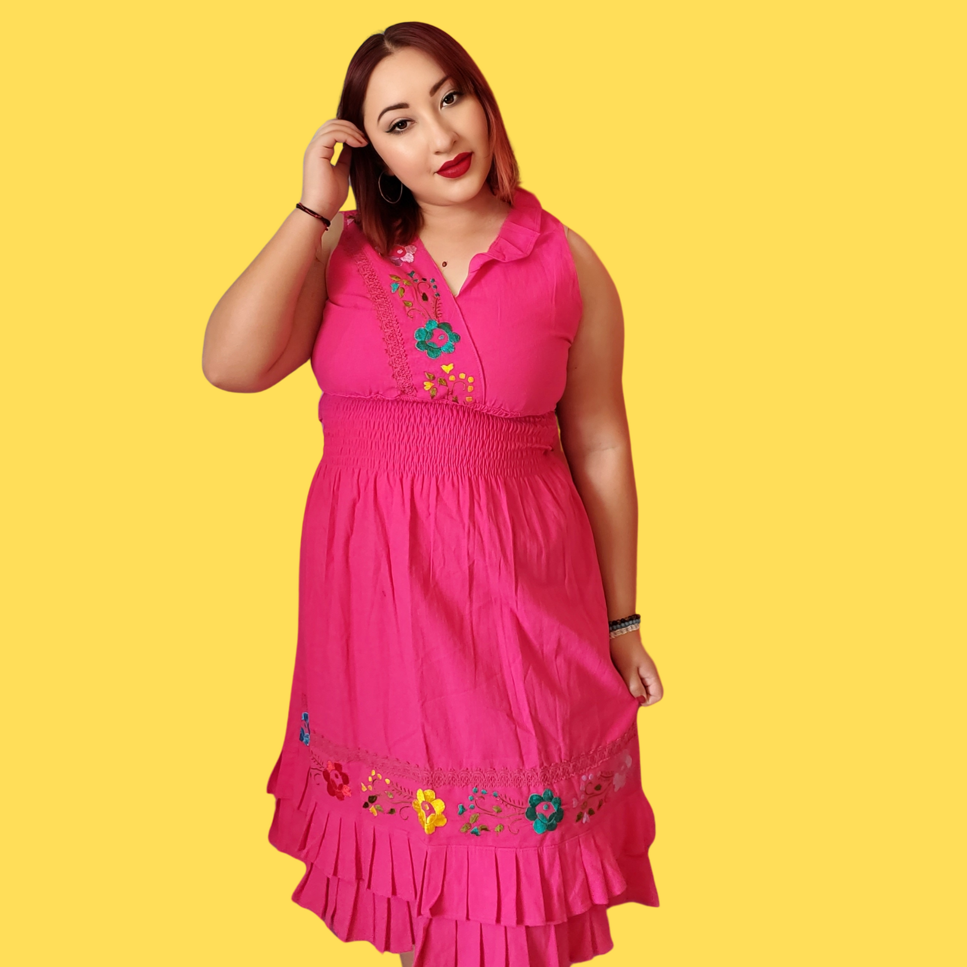 pink floral Embroidered dress Barrio Drive pink floral Embroidered dress Barrio Drive