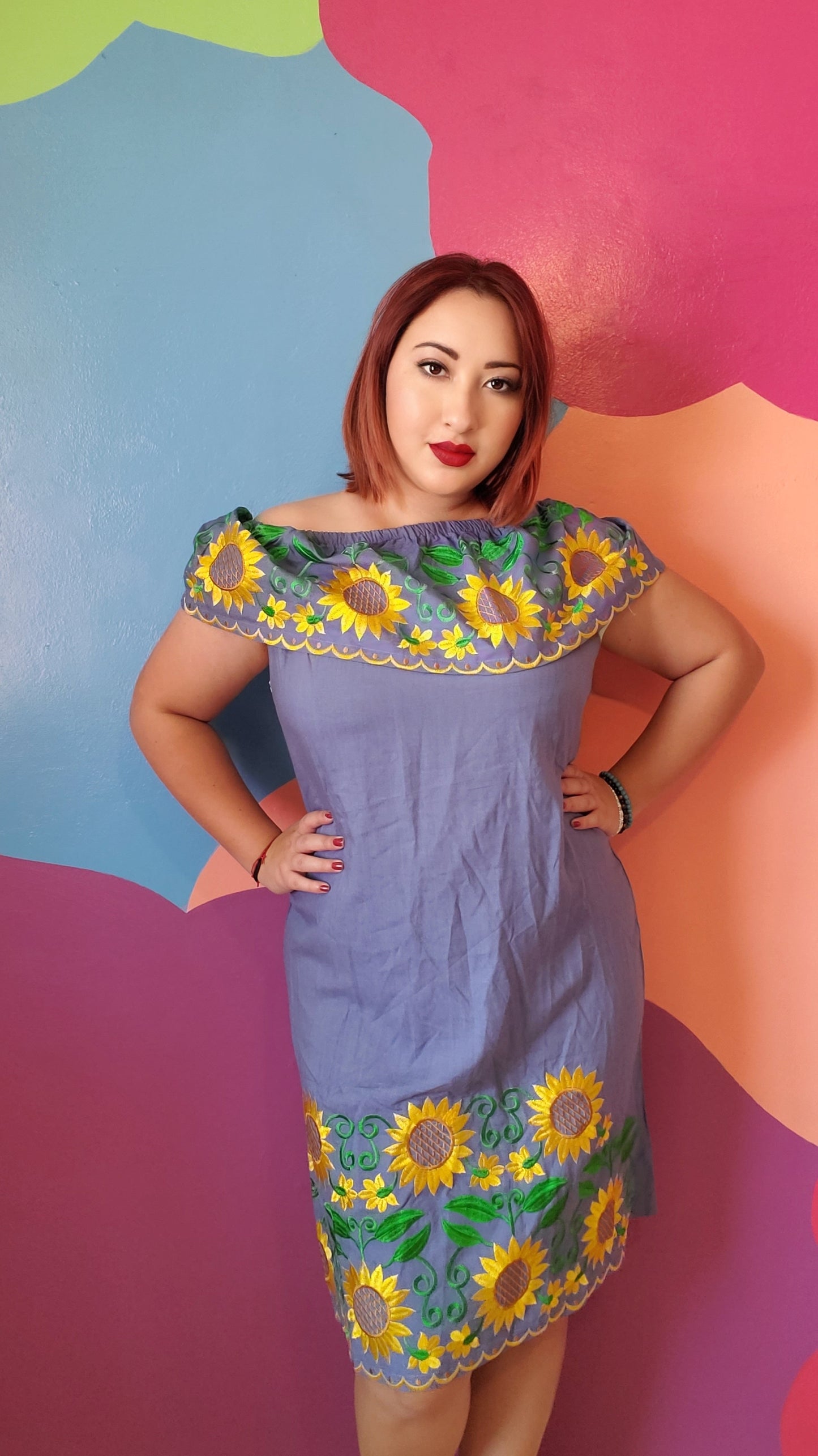 Blue sunflowers Embroidered dress