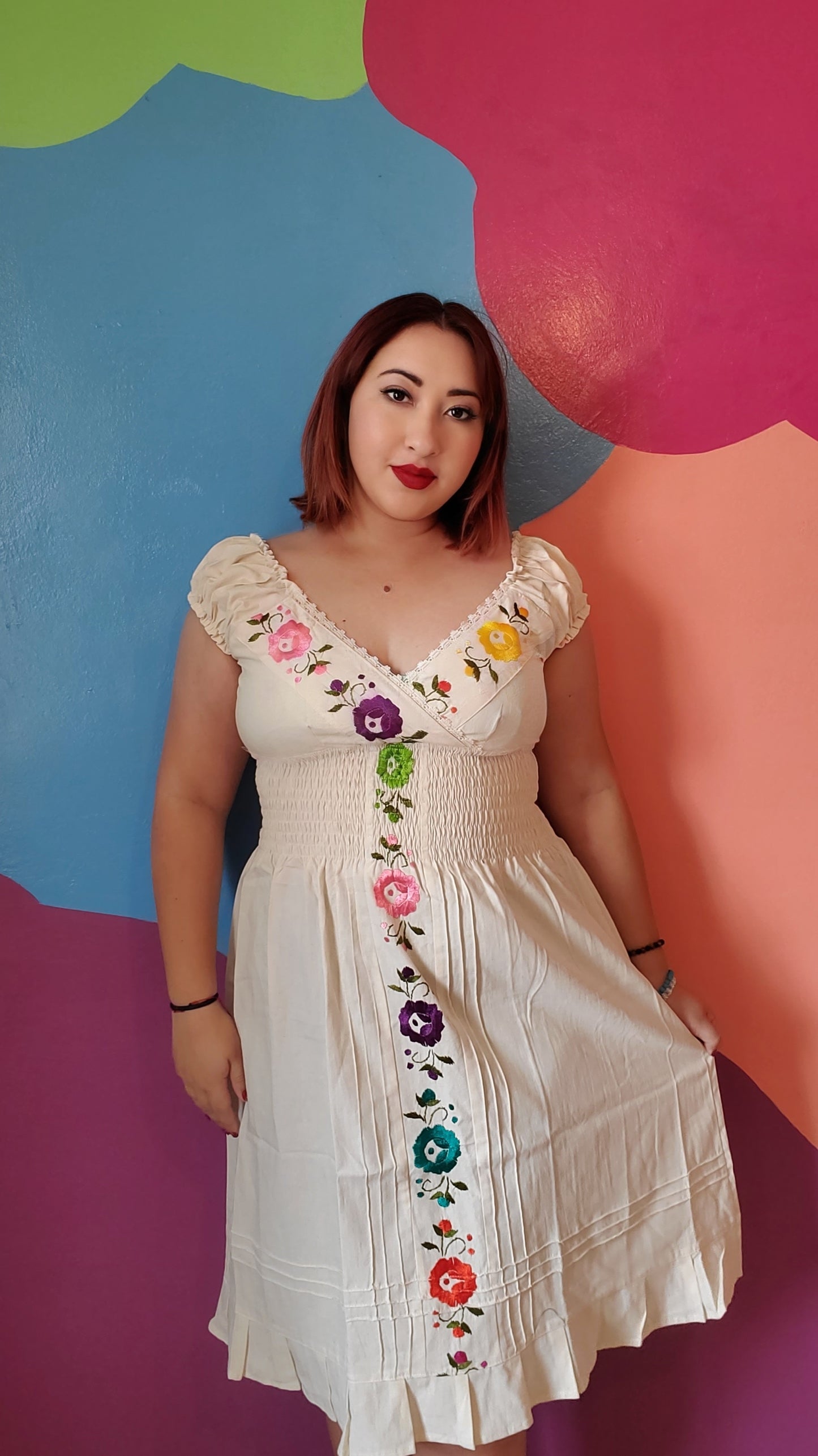 white off the shoulder floral Embroidered dress