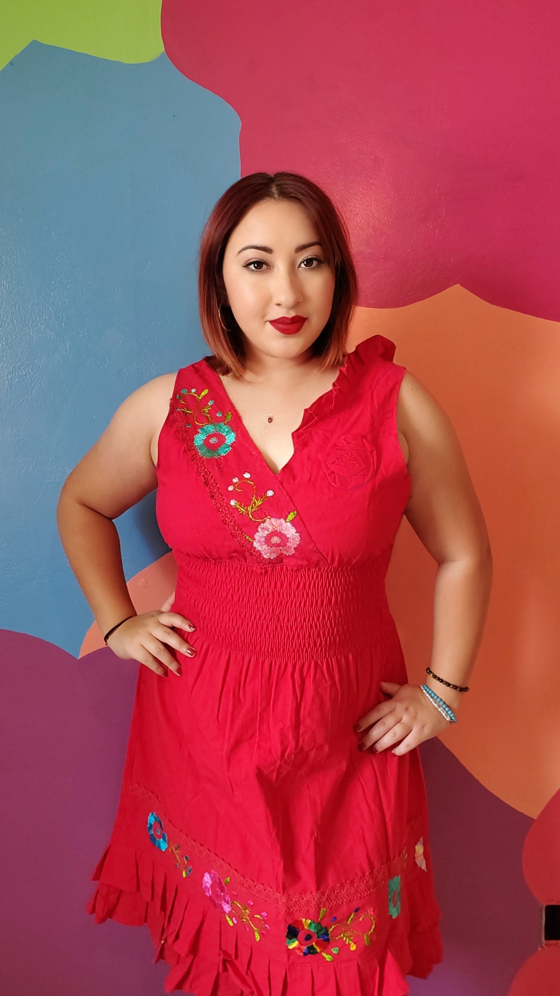 Red Floral Embroidered Dress Red Floral Embroidered Dress