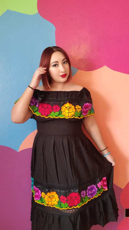 Black floral Embroidered dress