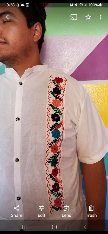 Large Embroided white guayabera