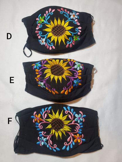 Sunflowers embroided face masks