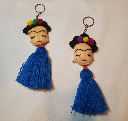 Blue Frida Kahlo Tassel Keychain or Tassel for Purse