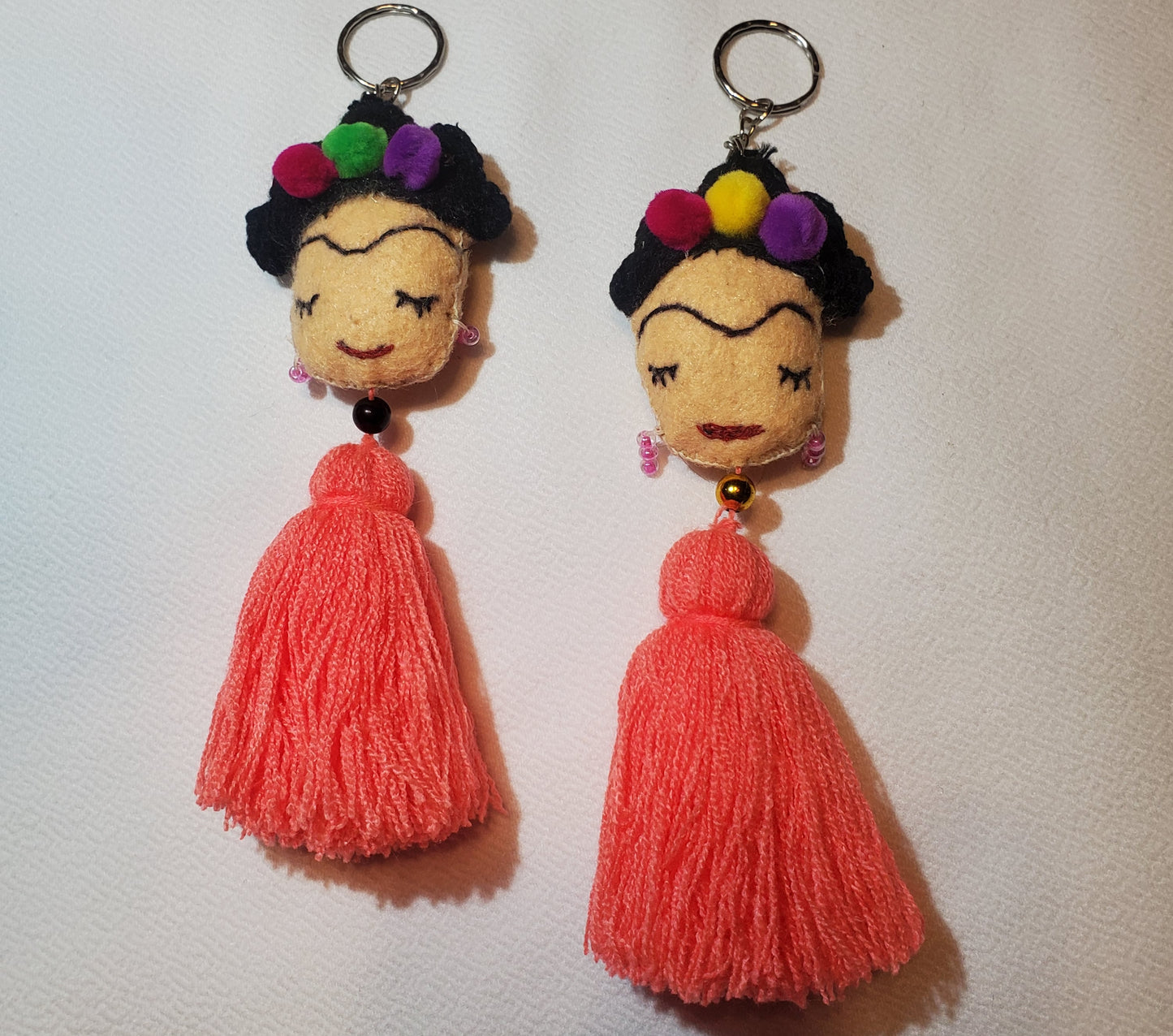 Bright pink Frida Kahlo Tassel Keychain or Tassel for Purse
