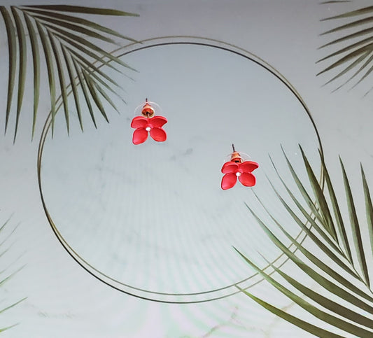 Mini red floral earrings